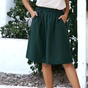 Casual Short Skirt With Pockets, Knee Length Linen Skirt, Skirt For Women, Plus Size Skirt, Midi Linen Skirt, Green Linen Skirt, New2Style