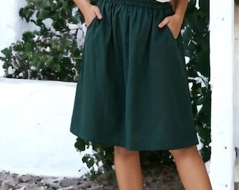 Casual Short Skirt With Pockets, Knee Length Linen Skirt, Skirt For Women, Plus Size Skirt, Midi Linen Skirt, Green Linen Skirt, New2Style