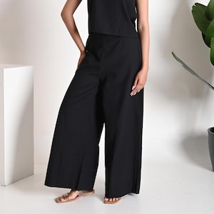 Wide Leg Linen Pants, High Waist Palazzo Trousers, Minimalist Loose Fit Sustainable Clothing for Everyday & Travel, Breathable Linen Pant