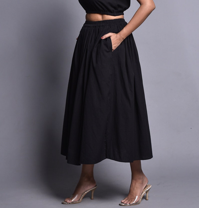 Black Skirt, Midi Linen Skirt, Ruffled Skirt with Flare, Skirt With Pockets, Linen Skirt For Women, Plus Size Skirt, Linen Clothing image 5