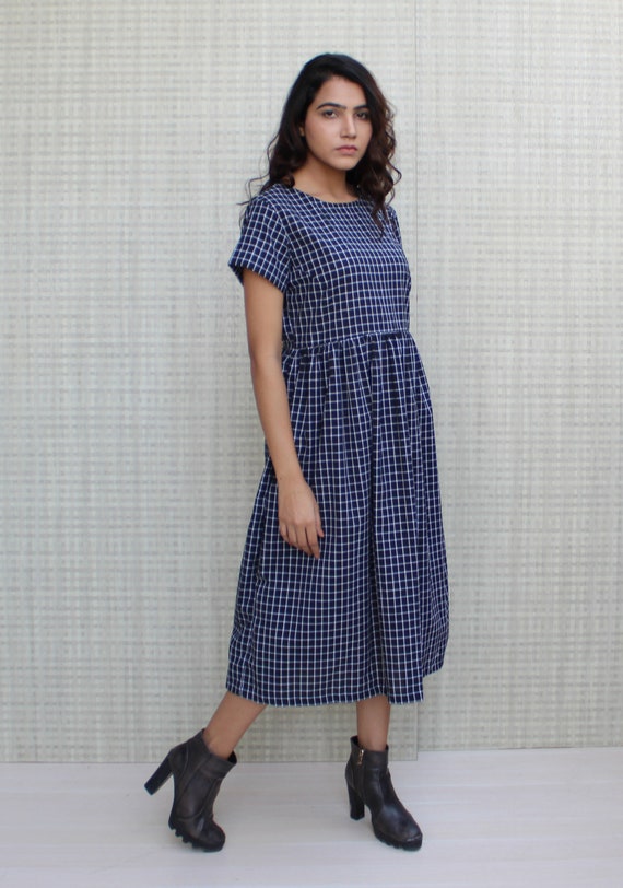 Checkered Linen Tea Dress, Short Sleeves Boat Neck Line Smock Linen Dress, Linen Midi Dress With Pockets, Sustainable Soft Organic Clothing - Etsy Israel Checkered Linen Tea Dress, Short Sleeves Boat Neck Line Smock Linen Dress, Linen Midi Dress With Pockets, Sustainable Soft Organic Clothing - Etsy Israel