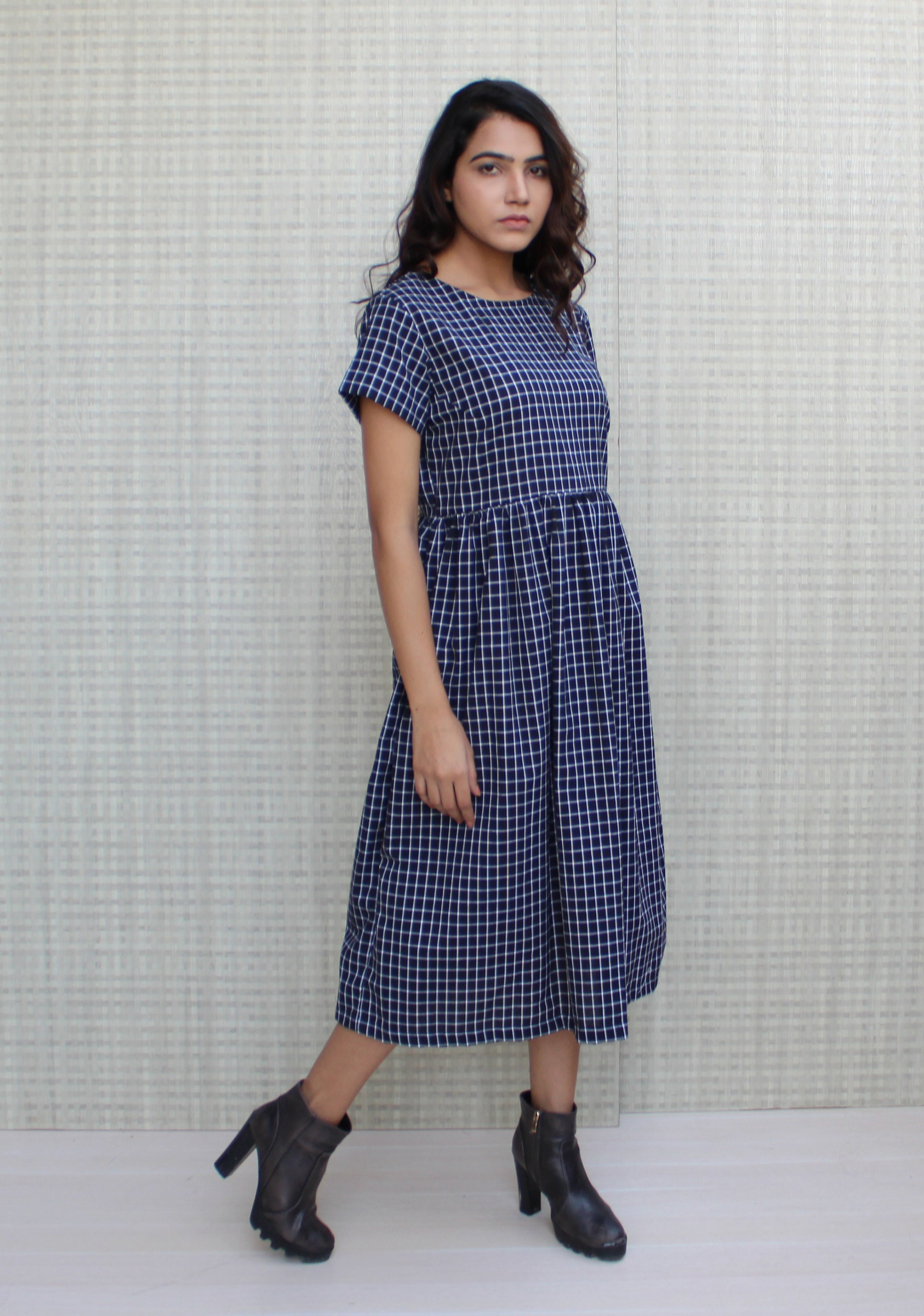 ワンピース Lady Checkered Belted Midi Dress Pleated Plaid Dress With Belt | Shirt DressFit and Flare