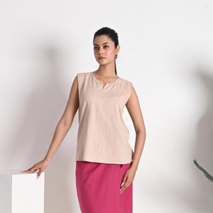 Sleeveless Top with Notch Neckline, Basic Linen Tank Top, Summer Linen Tank Top, Beach Linen Slip Top, Sleeveless Linen Blouse, Gift for Mom