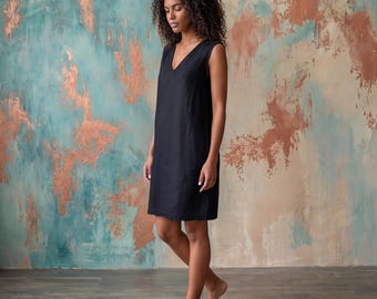 black linen knee length dress Whistles Linen Blend Waisted Midi Dress Black Size 2