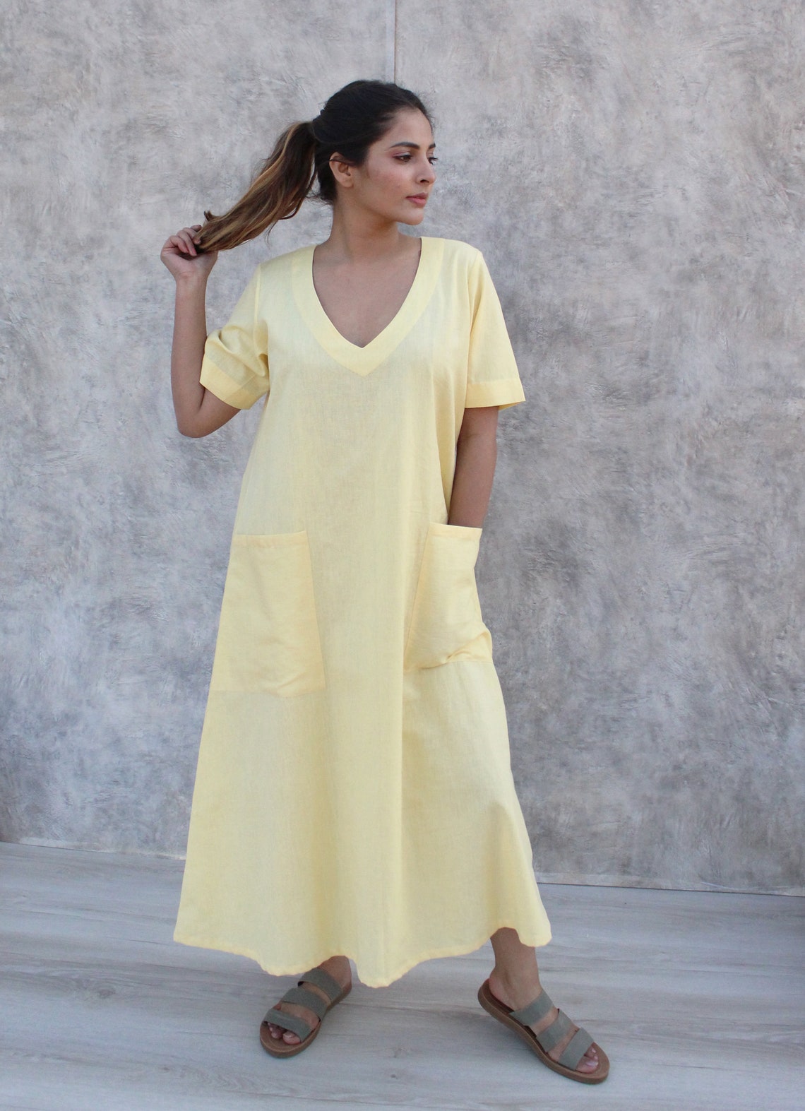 Linen short sleeves summer linen dress for women Casual dress Etsy