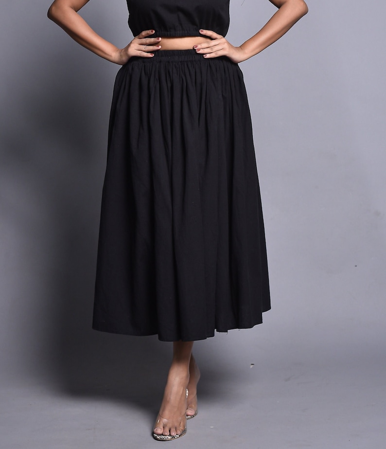 Black Skirt, Midi Linen Skirt, Ruffled Skirt with Flare, Skirt With Pockets, Linen Skirt For Women, Plus Size Skirt, Linen Clothing image 2