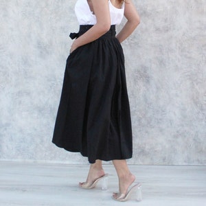 Summer Cotton Skirt, Casual Loose Skirts, Pleated Elastic Waist Skirt, Flared Maxi Skirts, Customized Plus Size Skirt, Black Linen Skirt image 4