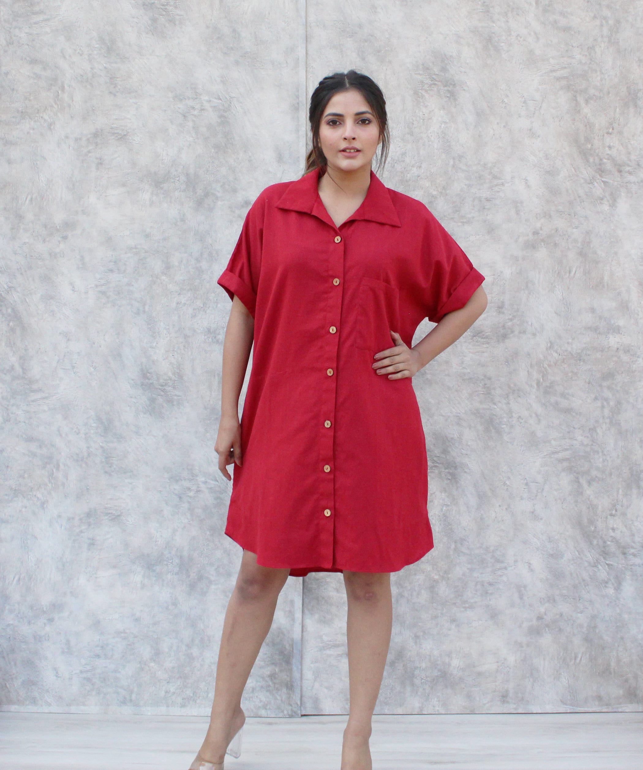 Red Linen Shirt Dress, Loose Oversized Button-Down Long Linen Dress, Organic Summer Linen Dress Women Red Linen Shirt Dress, Loose Oversized Button-Down Long Linen Dress, Organic Summer Linen Dress Women