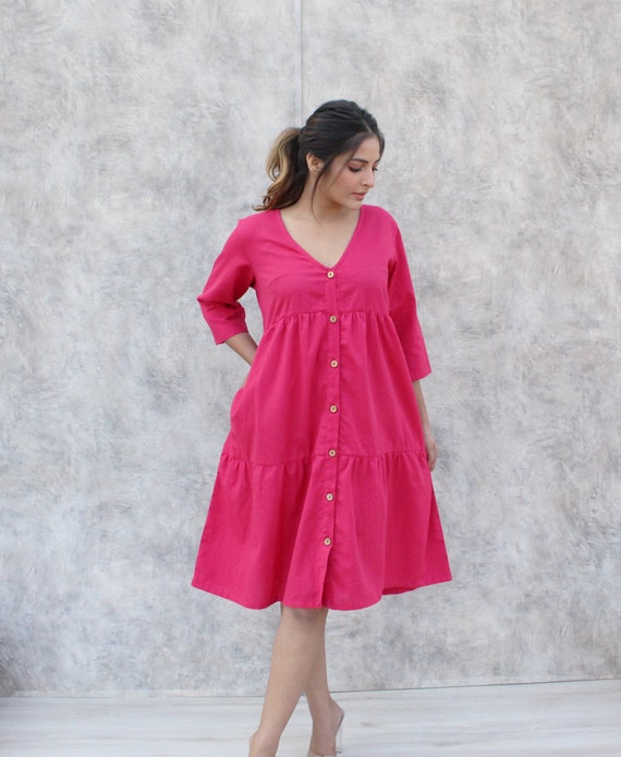 V Neck Layered Tunic Linen Dress, Loose Ruffle Maxi Dress, Button Up Dress, Oversized Linen Tunic Dress, Plus Size Clothing V Neck Layered Tunic Linen Dress, Loose Ruffle Maxi Dress, Button Up Dress, Oversized Linen Tunic Dress, Plus Size Clothing