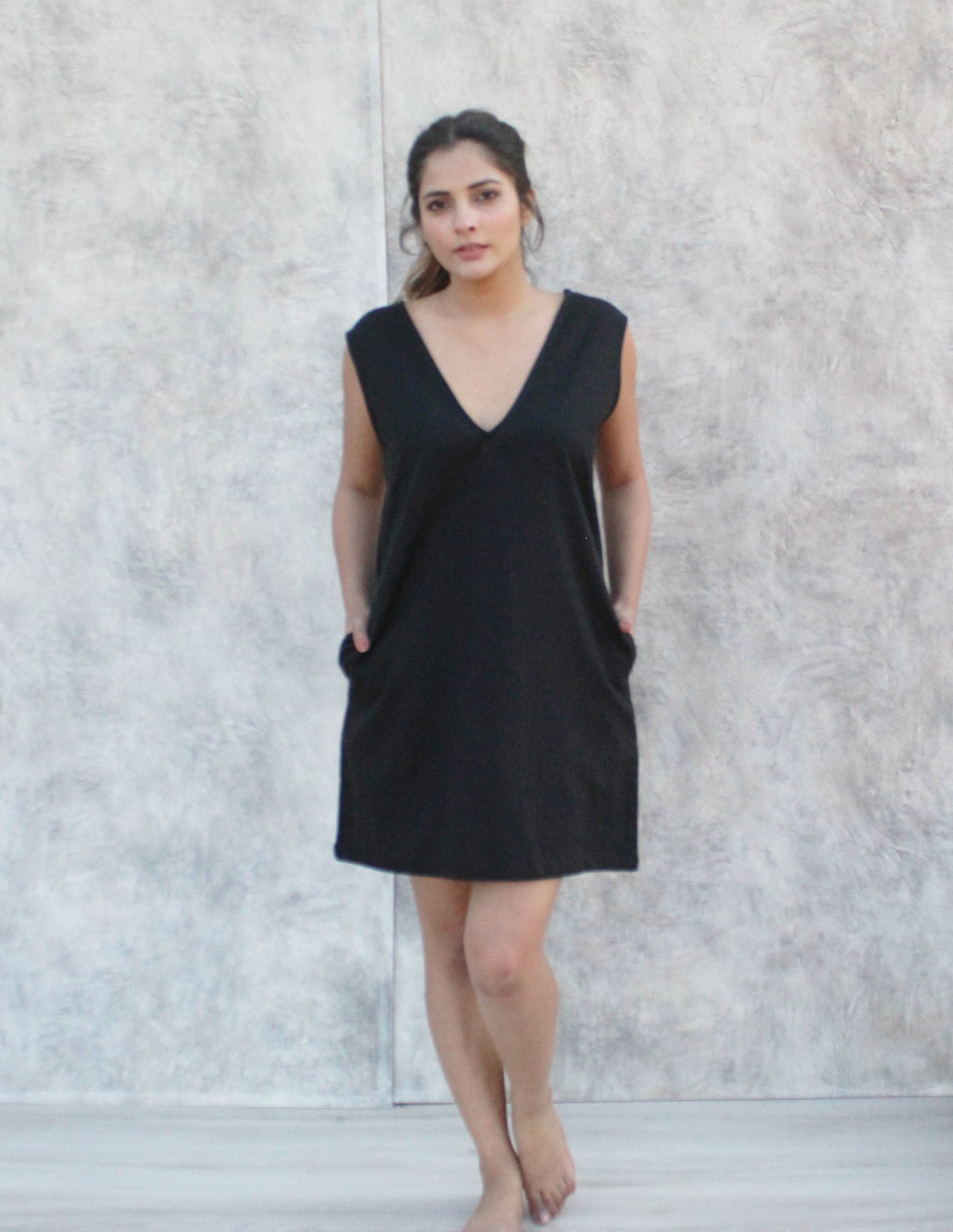maternity dress for black tie wedding Paige Dress | Black Poplin Mini Dress main image 1
