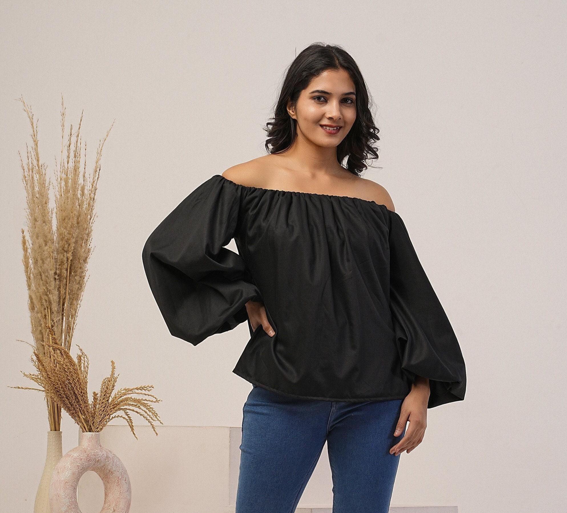 ESMOK ♡balloon tops black Madewell Lightspun Julianne Smocked-Waist Top True Black 2XS