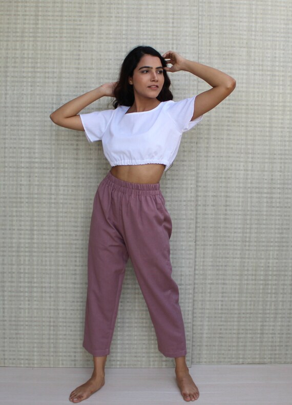 Elastic Waist Linen Pants Long Linen 