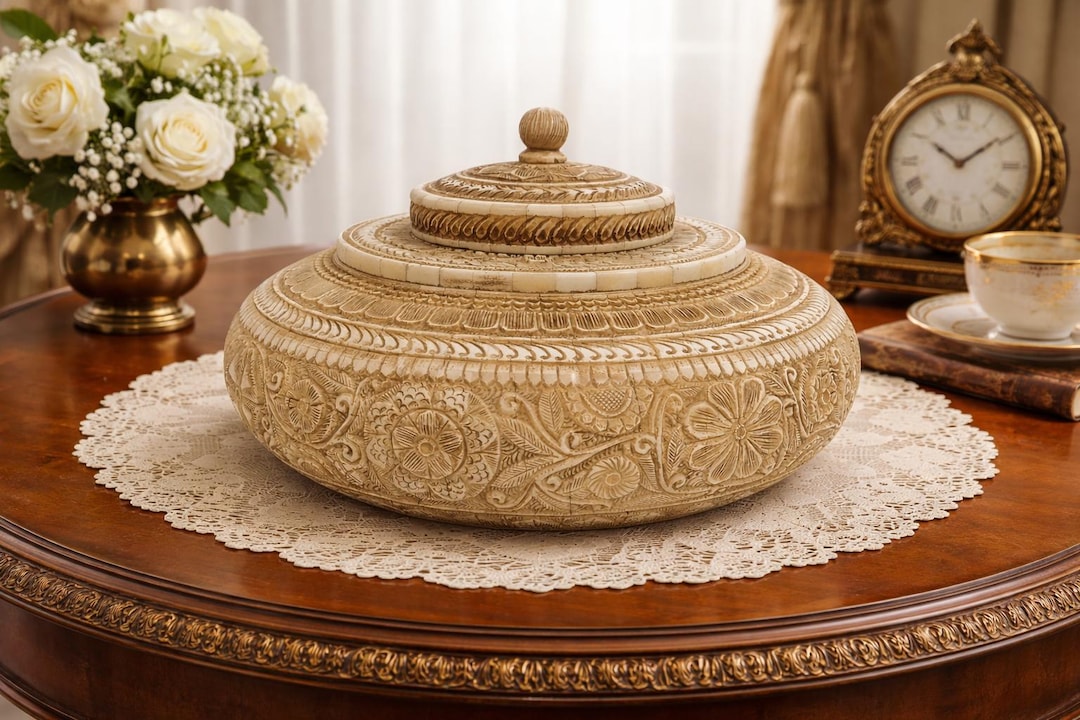 Paisley Inlay Hand Carved Bone Inlay Round Box: Floral Paisley Keepsake - Etsy