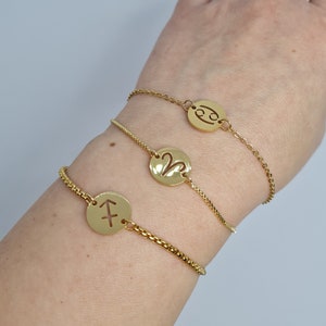 Zodiac sign bracelet. Gold-tone chain bracelet. The unisex adjustable link bracelet.
