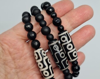 Agate DZI bracelet Black Onyx beads bracelet Tibetan talisman for a gift