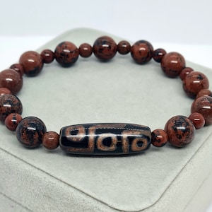Agate Tibetan Dzi bead bracelet with Red Obsidian stone beads Lucky amulet for gift