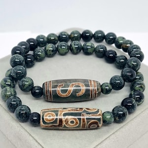 Agate Tibetan Dzi bead bracelet with &quot;Kambaba&quot; Jasper stone beads Lucky amulet for gift