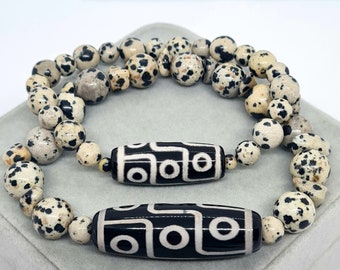 Dalmatian Jasper DZI Bead Bracelet: Tibetan Amulet Gift