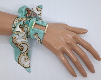 Mint wrist scarf bracelet Satin ribbon wrap headband wig Green hair band for women