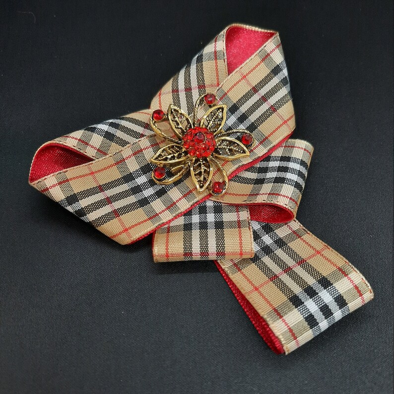Beige bow tie brooch Fashionable red ribbon brooch Womens Etsy