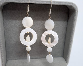 Sterling silver mother of pearl earrings White shell earrings Pearl drop earrings