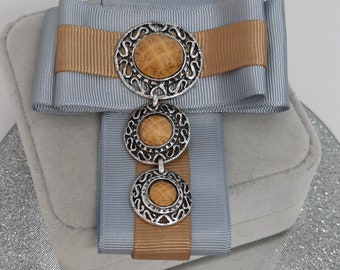 Gray and beige ribbon brooch bow tie Brooch for women