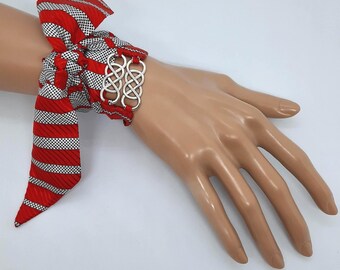 Red Italian silk wrap bracelet Scarf headband wig Multifunctional handmade silk ribbon