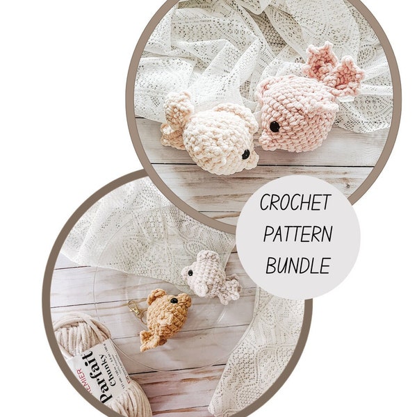 Fiona + Merv Fish Crochet Pattern Bundle, amigurumi crochet, patrón crochet animal, costura baja, juguete amigurumi crochet, pez de bolsillo, fácil