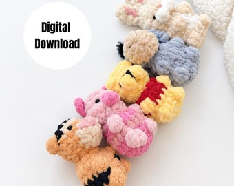 CROCHET PATTERN - 5 in 1 Honey Crew, Crochet Amigurumi, Crochet Bear, Tiger, Rabbit, Mini Donkey, and Piggy (Digital Download)