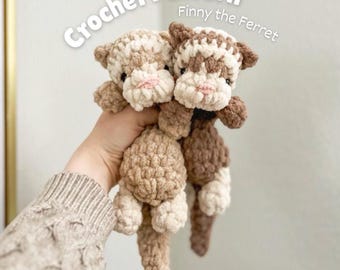 Finny Ferret-haakpatroon - Amigurumi plushie gewogen fret, pdf-download, gehaakt dier, floppy fret lovey, handgemaakt speelgoed