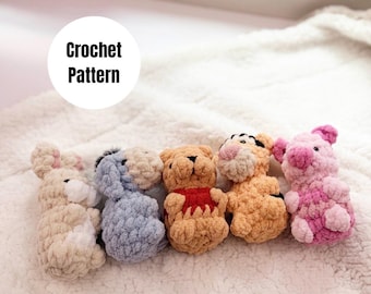 CROCHET PATTERN - 5 in 1 Honey Crew, Crochet Amigurumi, Crochet Bear, Tiger, Rabbit, Mini Donkey, and Piggy (Digital Download)