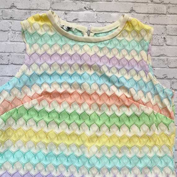 Vintage Pastel Rainbow Striped Chevron 70s Blouse - image 2