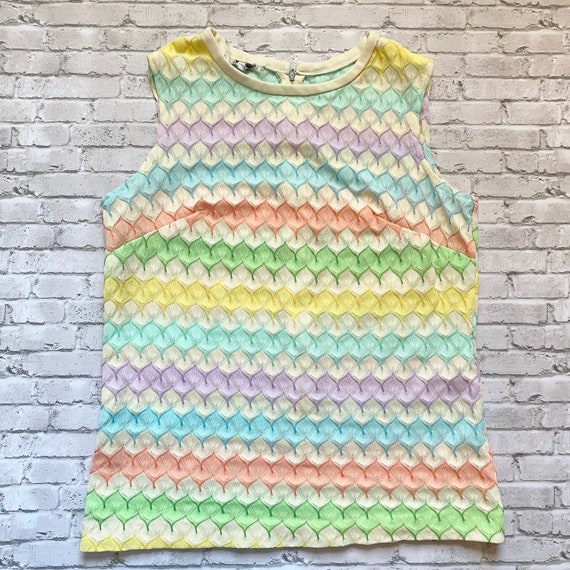 Vintage Pastel Rainbow Striped Chevron 70s Blouse - image 1