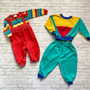 Vintage Healthex Primary Color Blocked Rainbow Striped Outfit Bundle