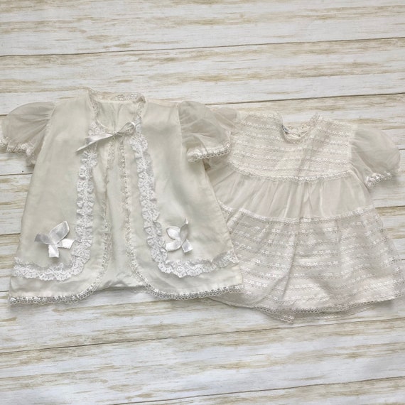 Vintage Maryvel White Christening Dress & Robe - image 1