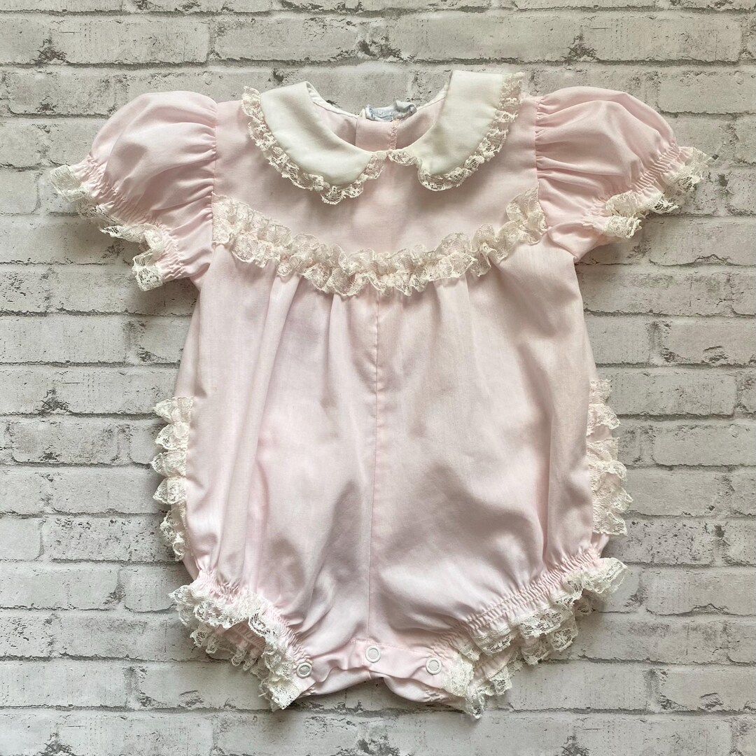 Vintage Ruffle Bottom Baby Pink Collared Bubble Rompee - Etsy