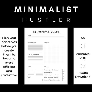 Minimalist Printable Planner Worksheet for Creating Printables Efficiently & Quickly.