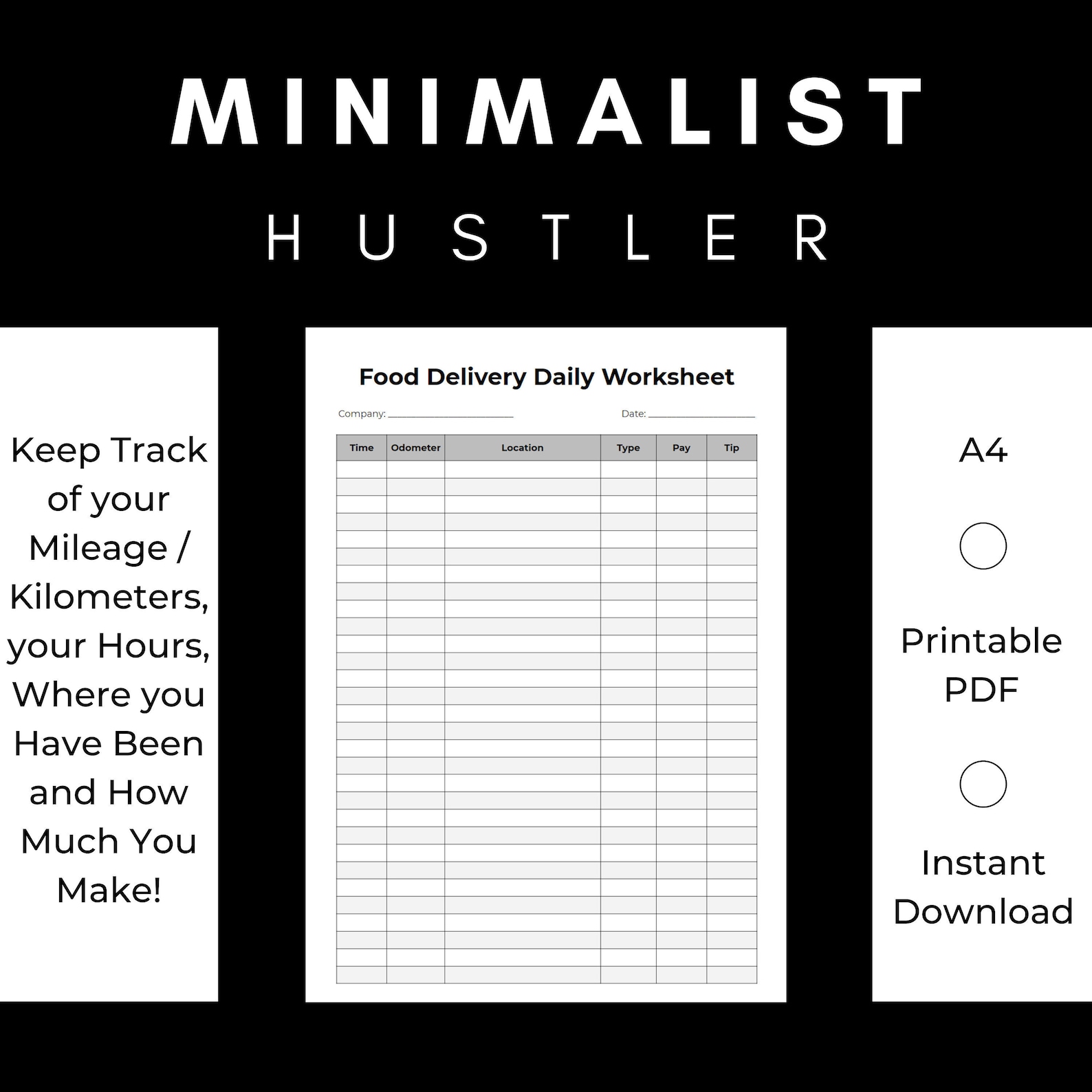 Simple Minimalist Food Delivery Worksheet / Route Sheet for Uber Eats
