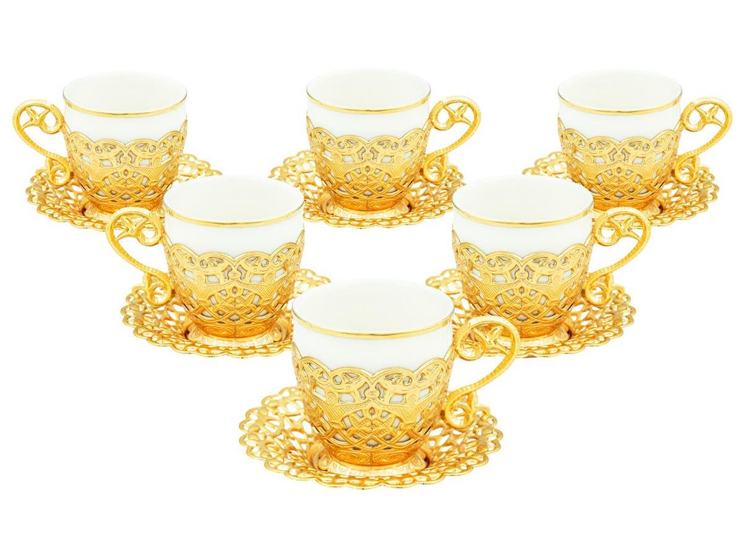 Arabian Elegance: Set of 6 Arabic Coffee Cups With Copper Holders - Etsy