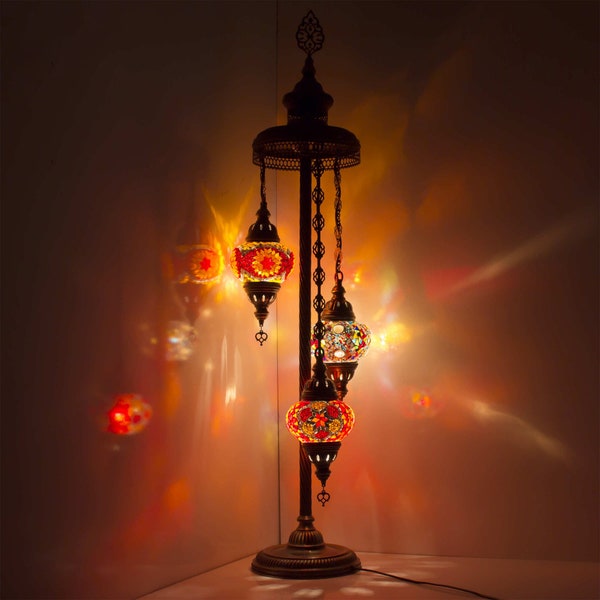 Turkish Mosaic Floor Lamp with 3 Globe Standing Lights (19) - Exquisite Handcrafted Lighting