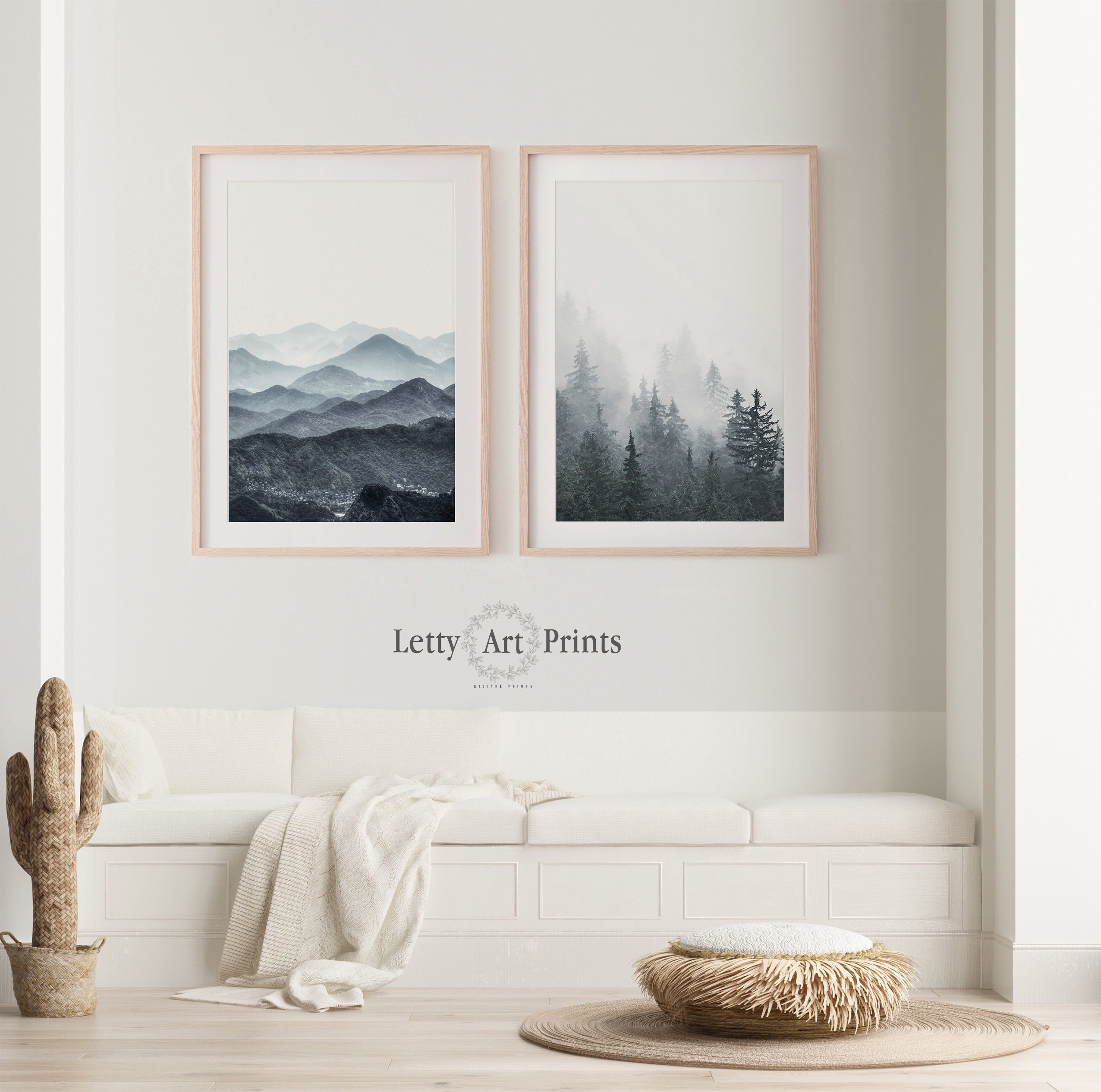 Nature Prints Set Of 2 Wall Art Forest Print Mountain Wall Etsy