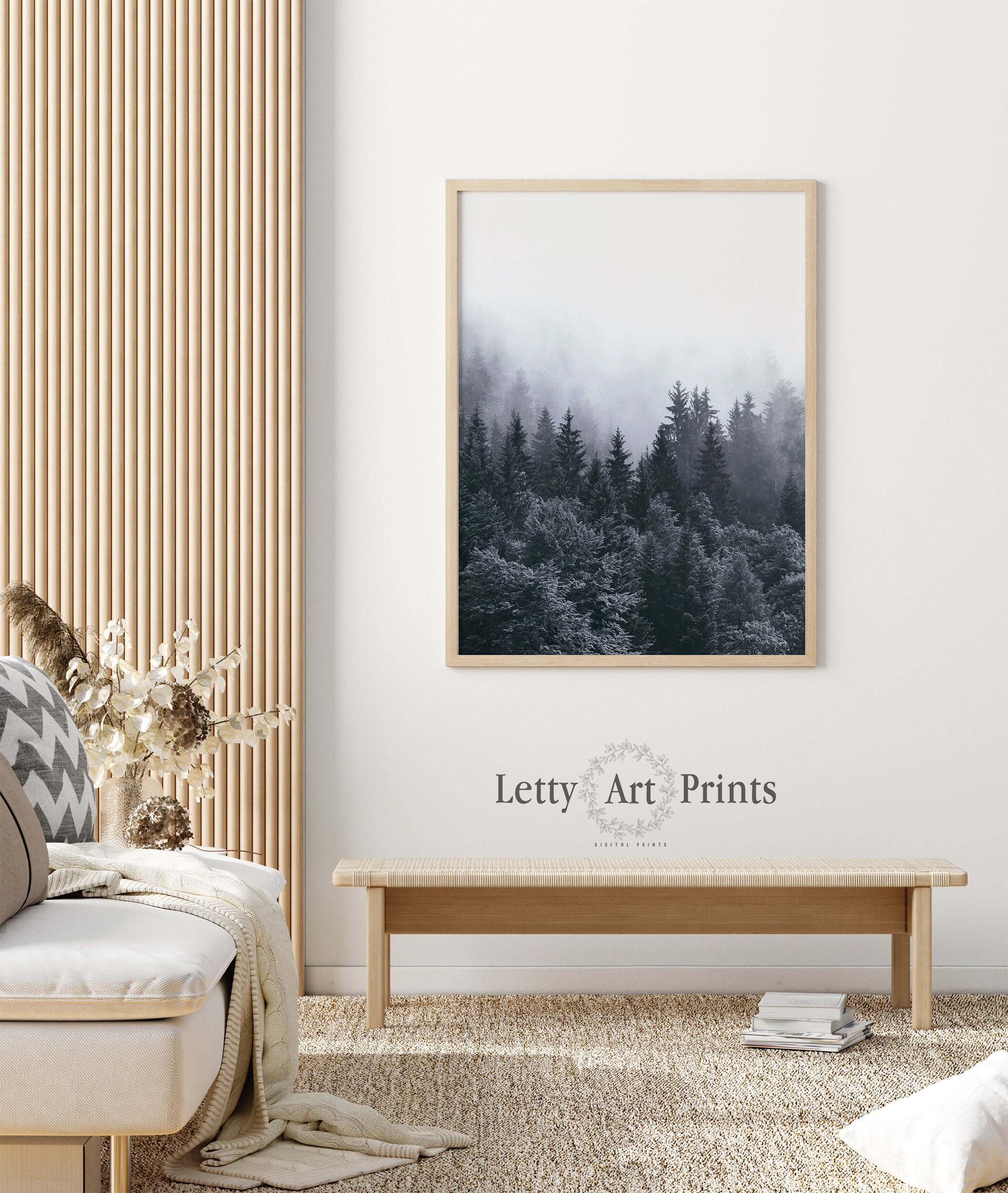 Forest Print Nature Wall Art Foggy Forest Poster Vertical Etsy