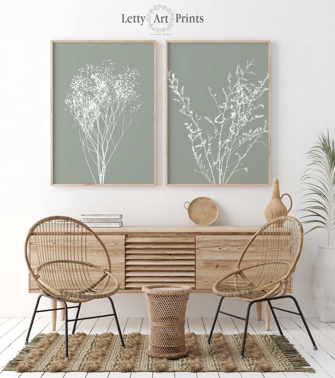 Botanical Prints Green Wall Art Botanical Wall Art Set Of 2 Etsy