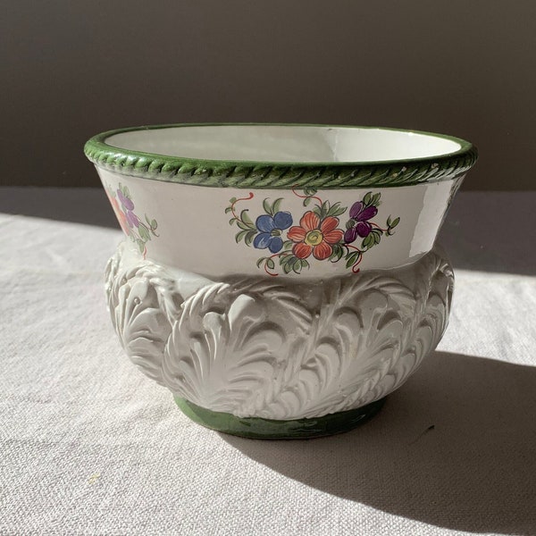 Vintage Italian Ceramic Plant Pot | Handpainted Floral Ceramic Planter | Textured Ceramic 5” indoor plant pot