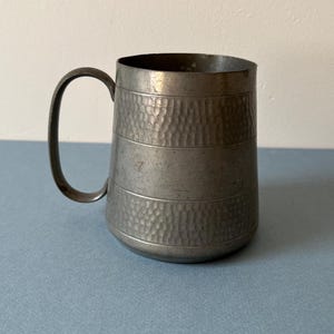 Vintage Malayan Pewter Mug, Hammered Metal Tankard, Pewter Cup, Rustic Mid-Century Drinkware Industrial Decor