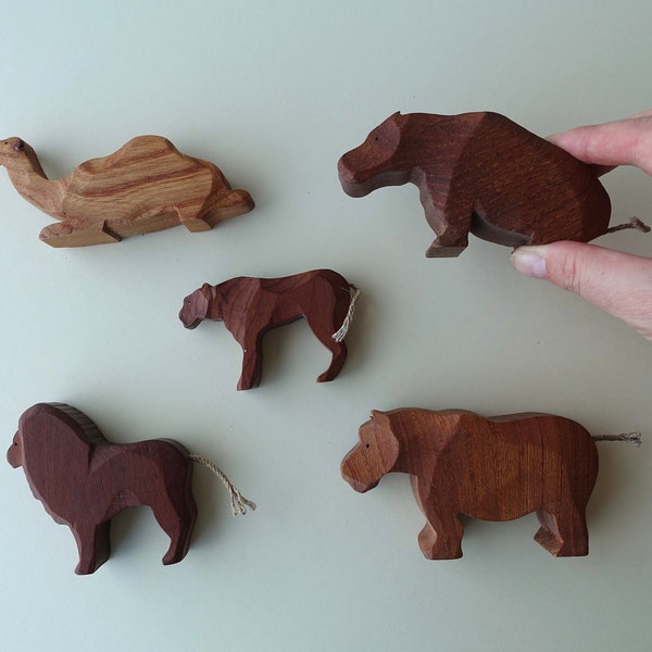 Mid-Century Modern Wooden Animals, Vintage Hand Carved Toys, Wooden Safari Animals, Vintage Children’s Bedroom Decor
