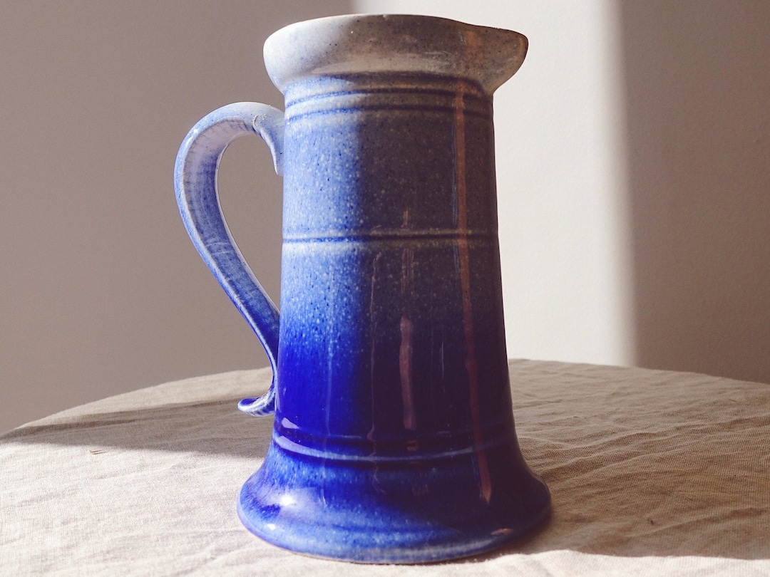 Vintage Blue Ceramic Pitcher Vase, Vintage Milk Jug, Vintage Italian