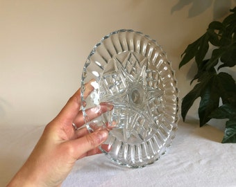 Vintage Scalloped Edge Cake Stand | Art Deco Pressed Glass Dessert Plate