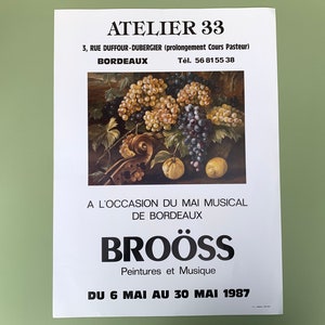 Vintage French Art Poster, Brooss 1987 Original French Lithographic Still Life Art Exhibition Poster, Bordeaux