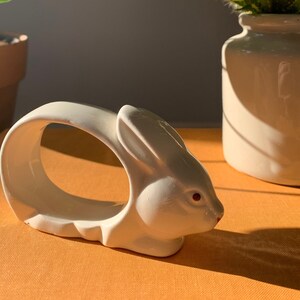 Vintage Ceramic White Rabbit Shaped Napkin Holder / Vintage Easter Table Accessories / Vintage Napkin Ring
